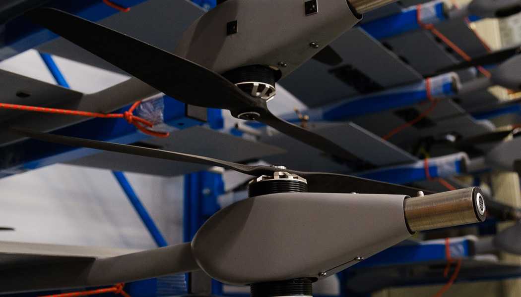 Drone components in storage